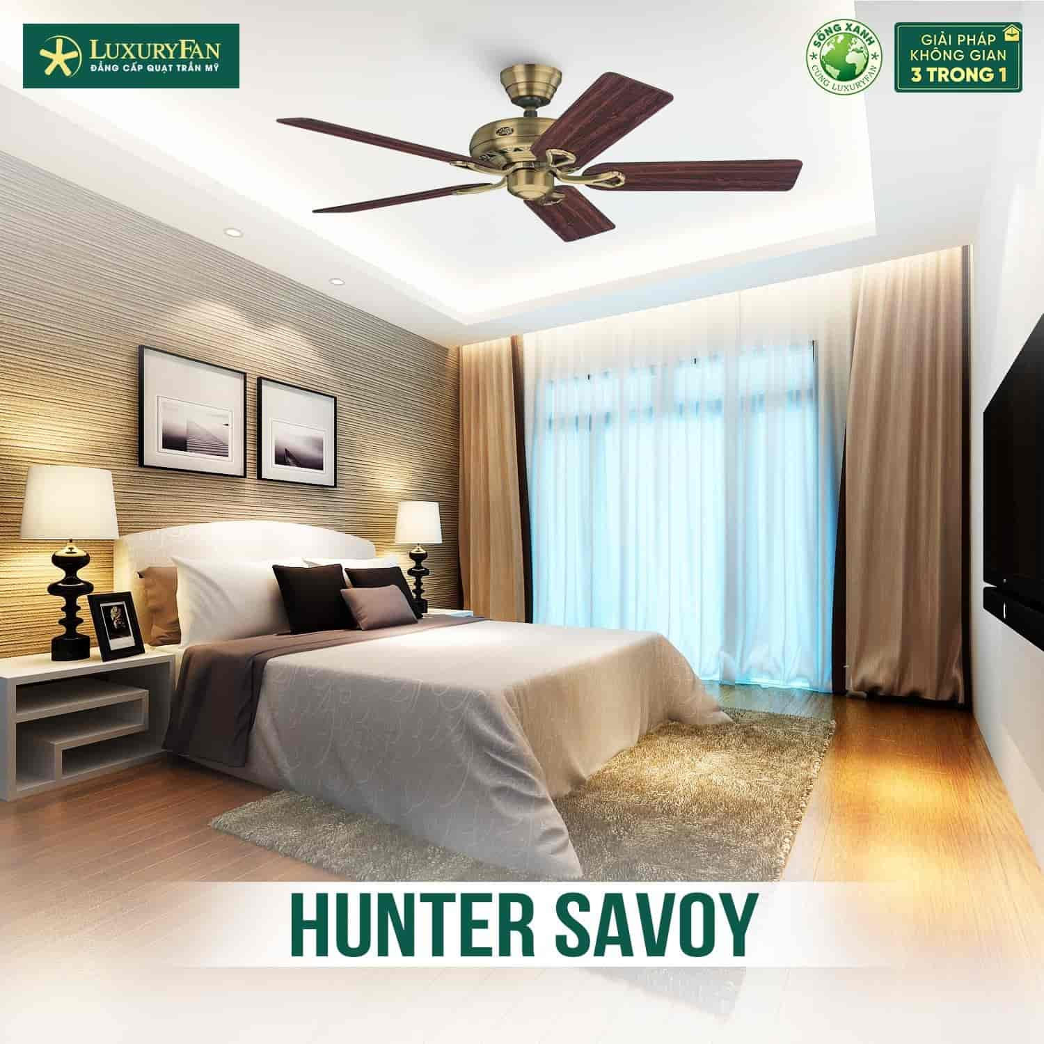 Quạt trần Mỹ Hunter Savoy giá rẻ so với chất lượng được bảo hành động cơ trọn đời