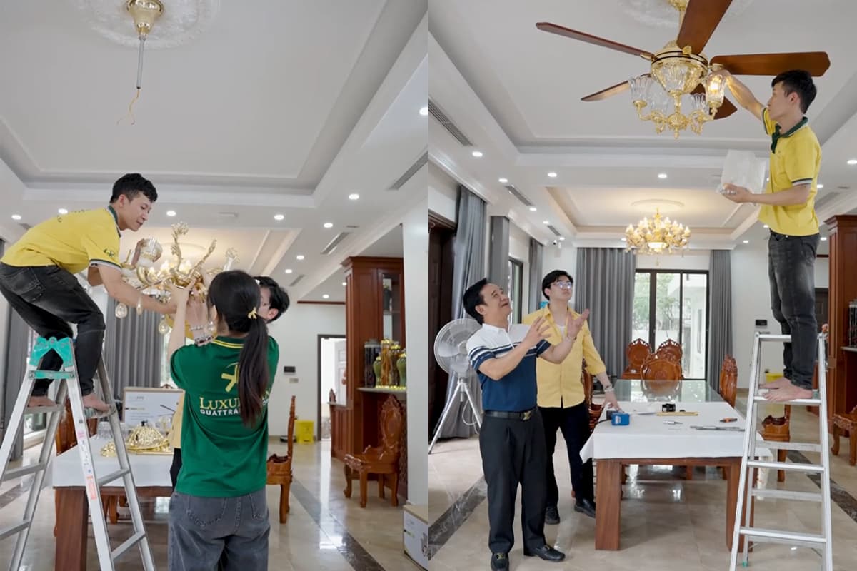 NSƯT Quang Tèo thay đèn chùm bằng quạt trần LuxuryFan