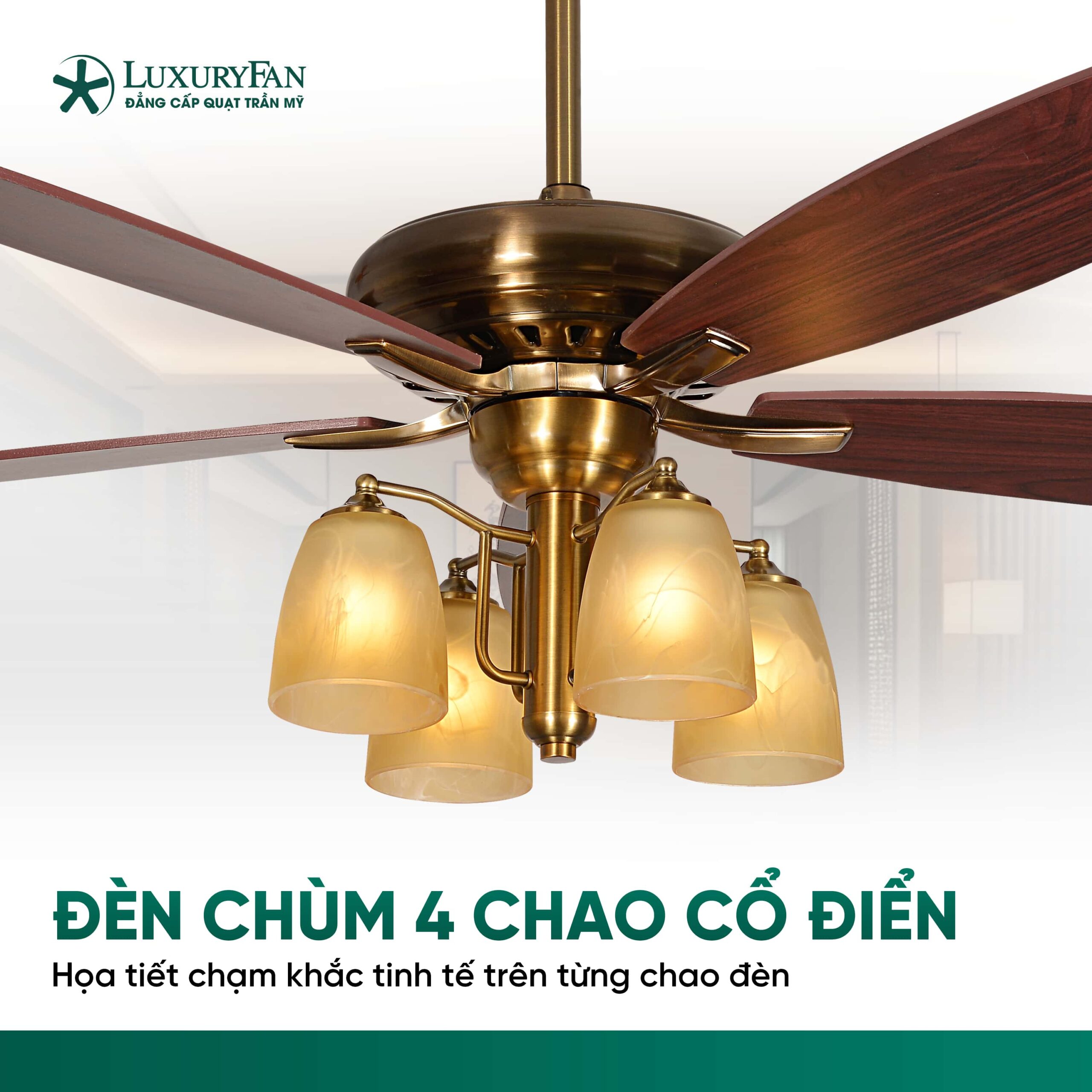 Đèn chùm 4 chao cổ điển