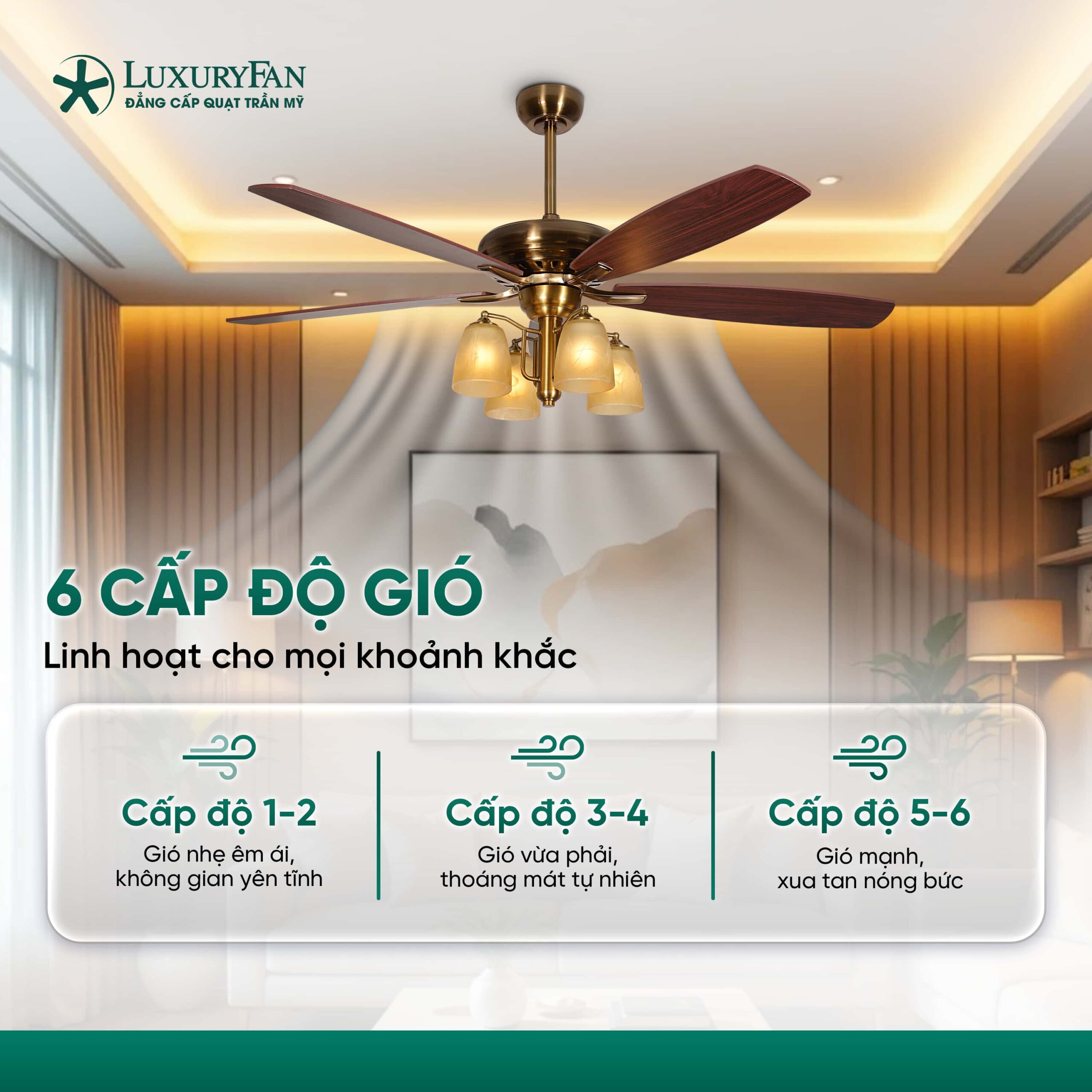 6 cấp độ gió linh hoạt điều chỉnh