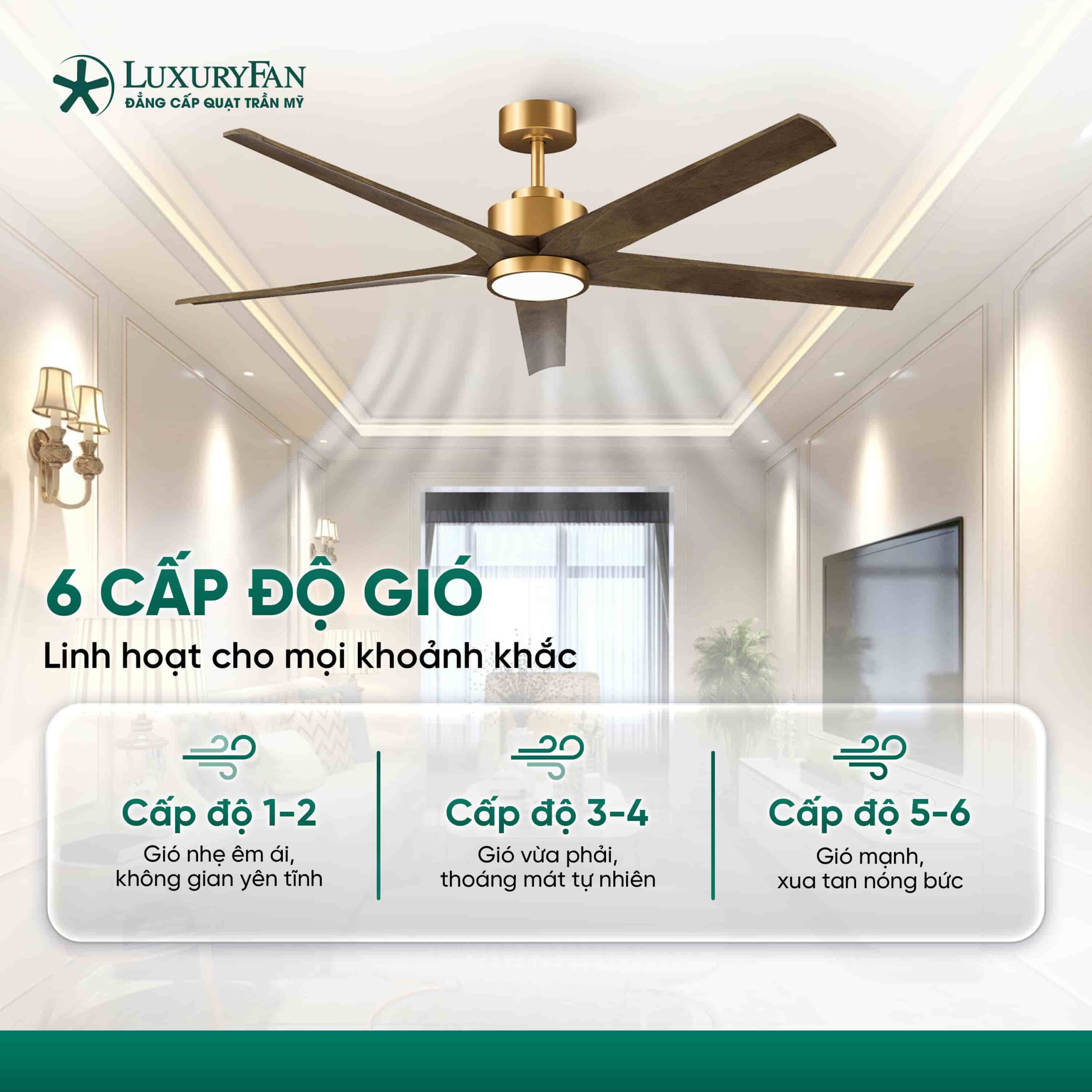 6 cấp độ gió tùy chỉnh theo nhu cầu