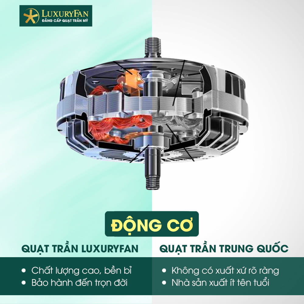 So sánh động cơ quạt trần Mỹ và quạt trần Trung Quốc
