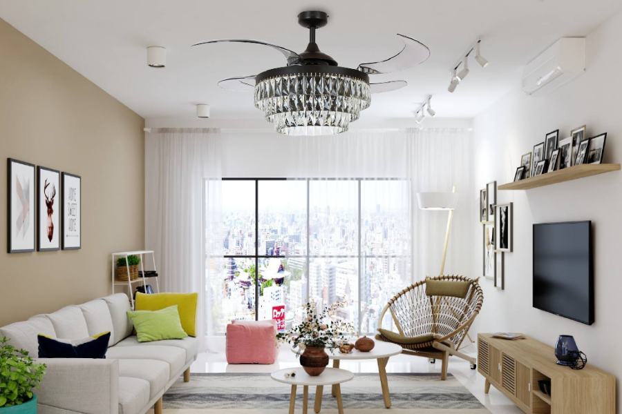 Quạt trần đèn cánh cụp – cánh xòe thông minh