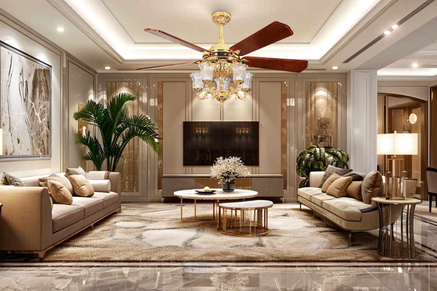 Quạt trần phòng khách phong cách cổ điển